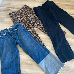 Reformation jeans, back zip and linen trousers.